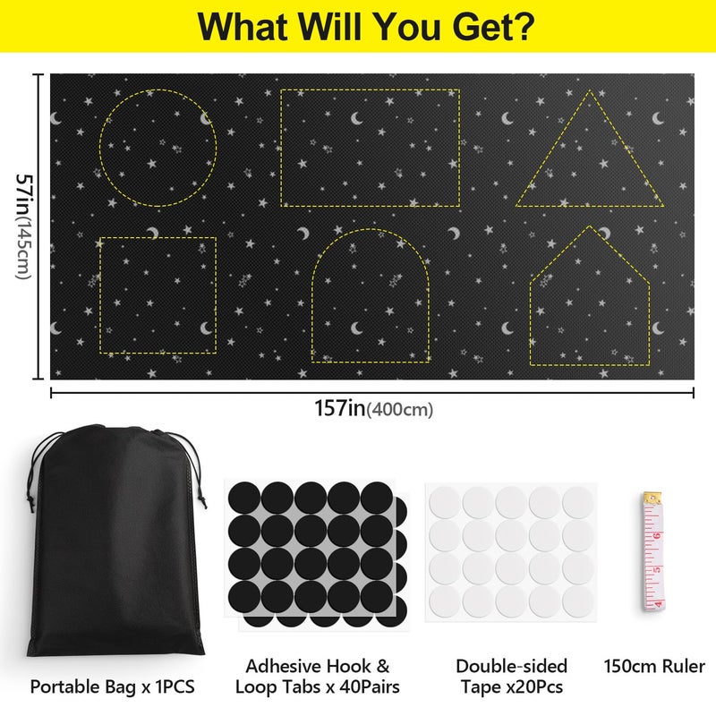 Fadoty 100% Blackout Window Cover Film  Portable Black Out Curtains For Bedroom  Cuttable Blackout Shades Fabric Sheet  No Drill Window Blinds  Sun Heat Light Blocker For Travel Media Dorm  57'' W - Image 4