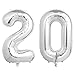 SINBEE 40 Inch Silver 20 Number Balloons Giant Jumbo Helium Mylar Foil Silver Number Balloons for Birthday Silver Mylar Digital Balloons for 20th Birthday Anniversary Party Decorations Supplies - Image 2