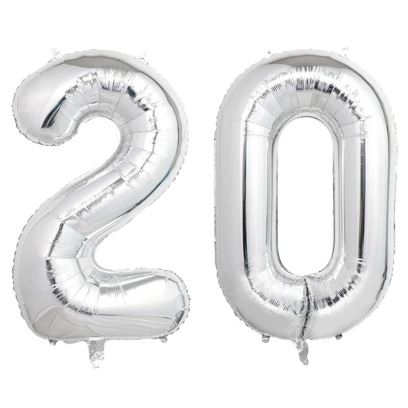 SINBEE 40 Inch Silver 20 Number Balloons Giant Jumbo Helium Mylar Foil Silver Number Balloons for Birthday Silver Mylar Digital Balloons for 20th Birthday Anniversary Party Decorations Supplies - Image 3