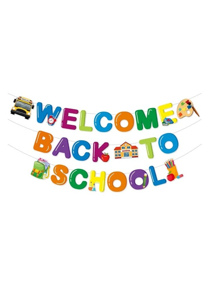 Welcome Back to School Banner, DIY The First Day of School Party Welcome to Kindergarten Decorations for Classroom, Teacher Office School Supplies, Back to School Sign Backdrop 3pcs
