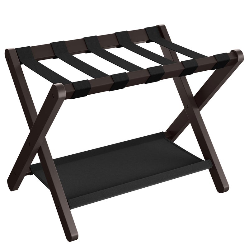 SONGMICS SONGMICS Luggage Rack Folding Suitcase Stand with Storage Shelf for Guest Room Hotel Bedroom HeavyDuty Holds up to 131 lb Chestnut Brown URLR007R01 
