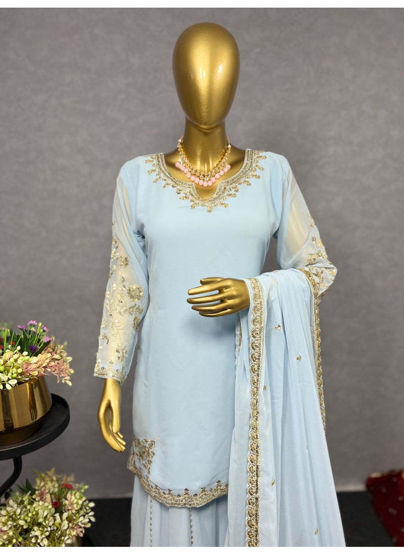 Super Asian "Gleaming Grace: Faux Georgette Sharara Suit with Sequin Embroidery"  - Image 2