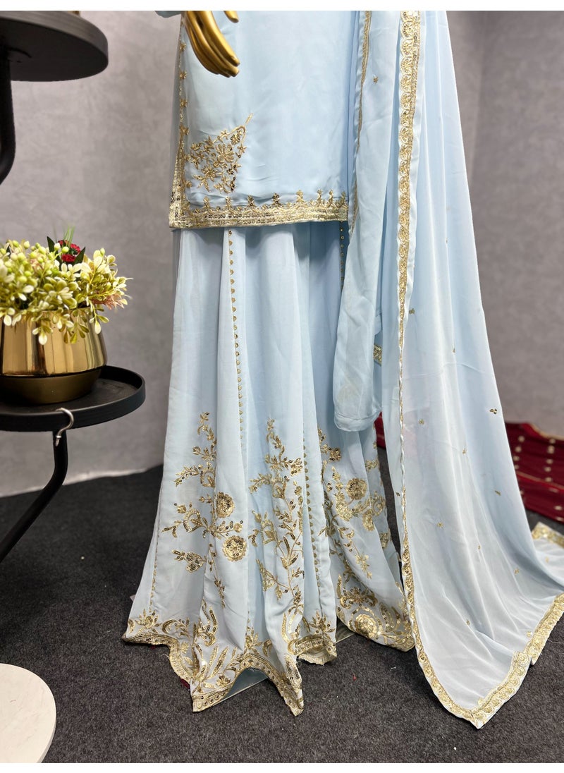 Super Asian "Gleaming Grace: Faux Georgette Sharara Suit with Sequin Embroidery"  - Image 4