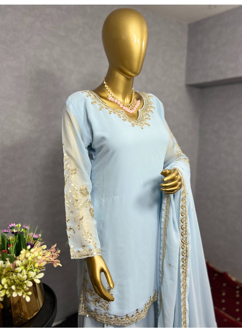 Super Asian "Gleaming Grace: Faux Georgette Sharara Suit with Sequin Embroidery"  - Image 3