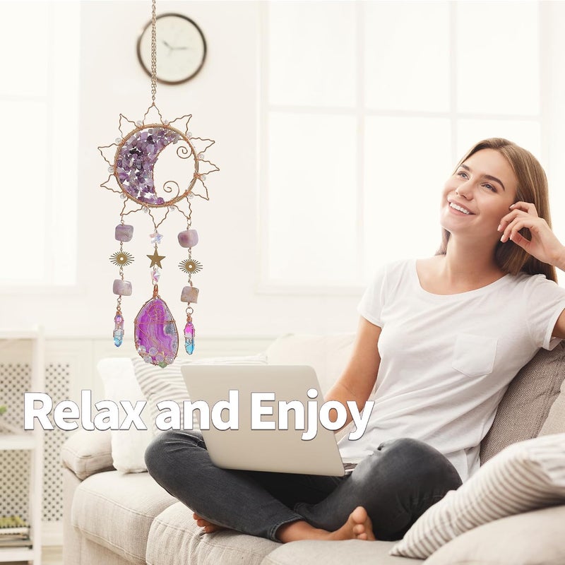 Dreamocean صائد شمس من كريستال الجمشت لتعليق النوافذ، صائد قوس قزح للسيارة، صائد ضوء للنافذة، زينة للجدار والحديقة والهواء الطلق (أرجواني) - Image 3