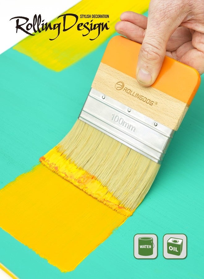ROLLINGDOG 4" Flat Paddle Paint Brush - Decorative Brush for Walls Texture Paint and Artist Painting - Image 5