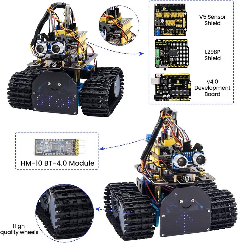 Keyestudio Smart Robot Car Kit V2 for Arduino IDE, with Line Tracking Module, Ultrasonic Sensor, IR Module, Intelligent and Educational Toy Robot Kit for Kids and Youth Adults - Image 3