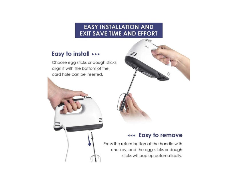 خلاط يد كهربائي Super Hand Mixer بقدرة 260 واط و7 سرعات مع مضارب وخطافات عجن من الستانلس ستيل للخبز والخفق والخلط والعجن - Image 5