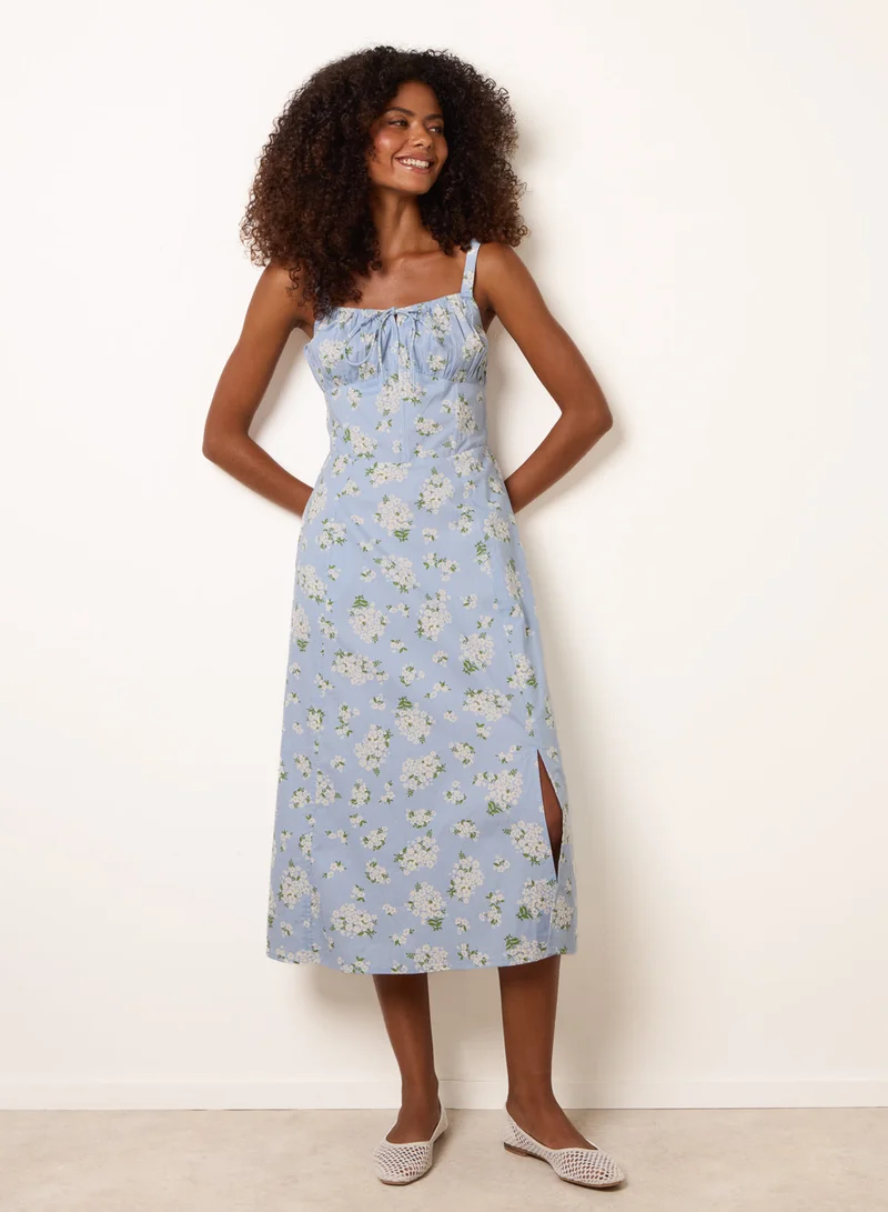 Blue Vanilla Midi Milkmaid Floral Dress