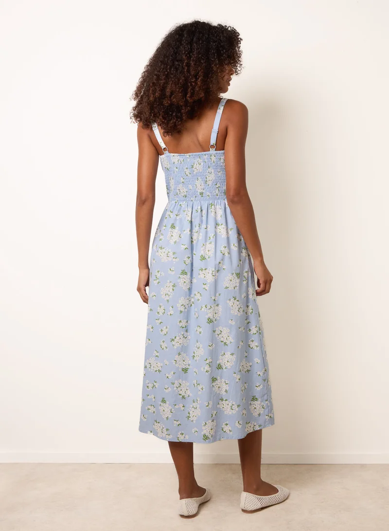 Blue Vanilla Midi Milkmaid Floral Dress