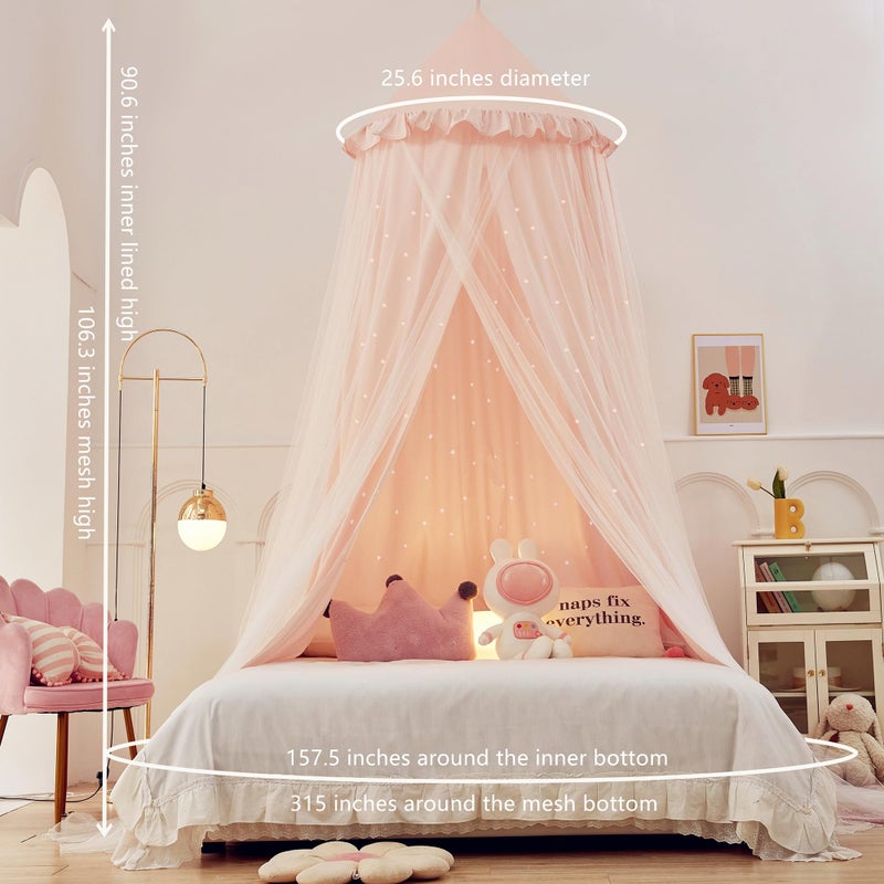 Eimilaly Princess Bed Canopy for Girls, Double Layer Canopy with Cutout Stars, Breathable Dream Canopy & Washable Pink Fabric, Fits Twin/Full Bed - Fairy Bed Tent for Kids Room Decor, Pink - Image 4