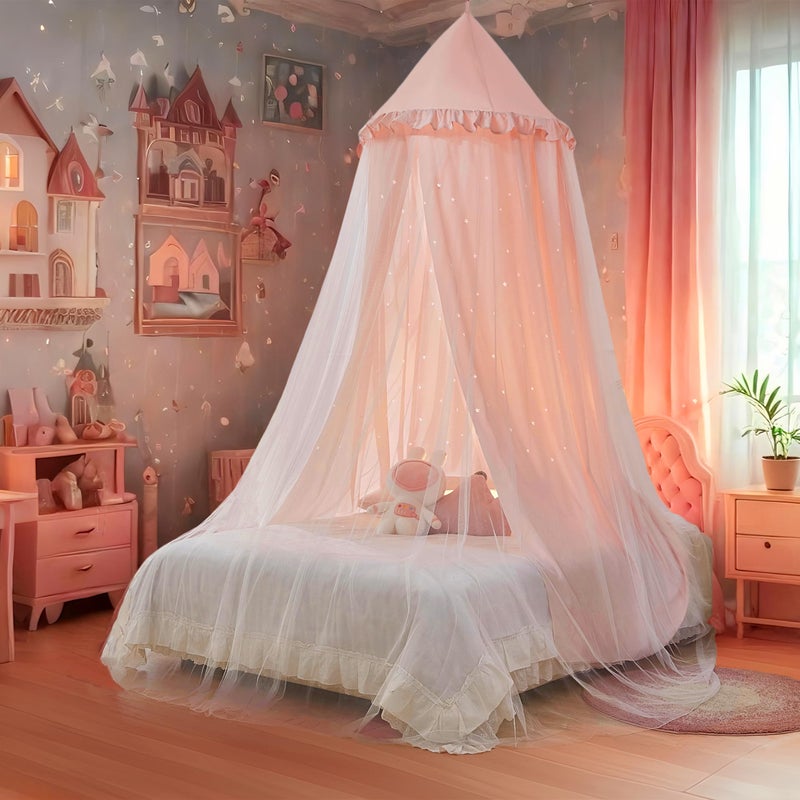 Eimilaly Princess Bed Canopy for Girls, Double Layer Canopy with Cutout Stars, Breathable Dream Canopy & Washable Pink Fabric, Fits Twin/Full Bed - Fairy Bed Tent for Kids Room Decor, Pink - Image 2