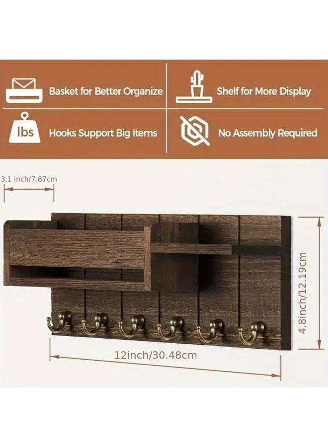 White Wall Mounted Key Holder Mail Organizer With Hooks Shelves Farmhouse Style - Image 4