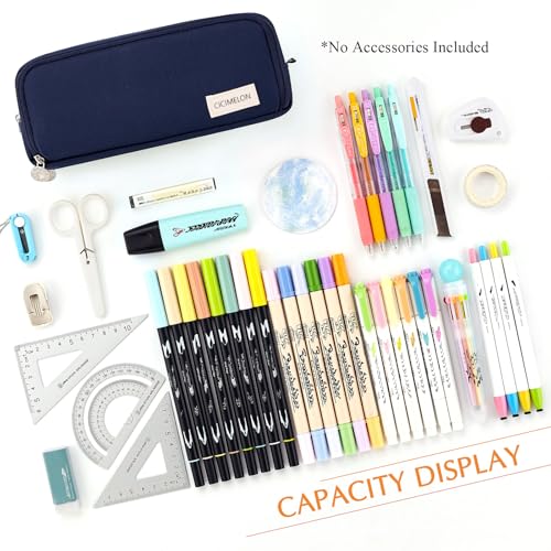 CICIMELON Large Capacity Pencil Case 3 Compartment Pouch Pen Bag for School Teen Girl Boy Men Women (Navy) - Image 3