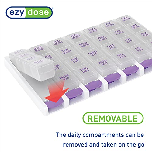 EZY DOSE Weekly (7-Day) Daily Pill Case, Medicine Planner, Vitamin Organizer Container, 4 Times a Day, Small Removable Compartments, Covenient and Easy to Use, Color May Vary, Clear Lids, BPA Free - Image 4