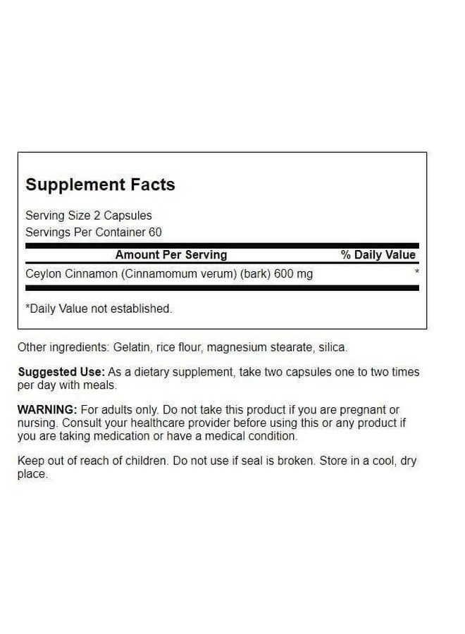 Swanson Full Spectrum True Cinnamon - Herbal Supplement - (120 Capsules, 300mg Each) 2 Pack - Image 2