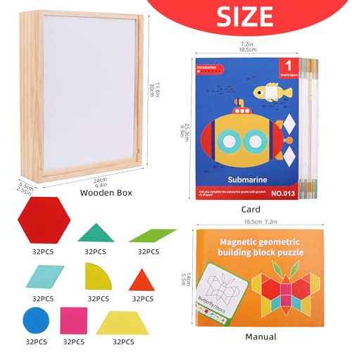 GEMEM 288 PCS Wooden Magnetic Pattern Blocks SetMontessori Tangram Puzzle STEM Toys for Kids Ages 38 Educational Learning Toys Gift - Image 5