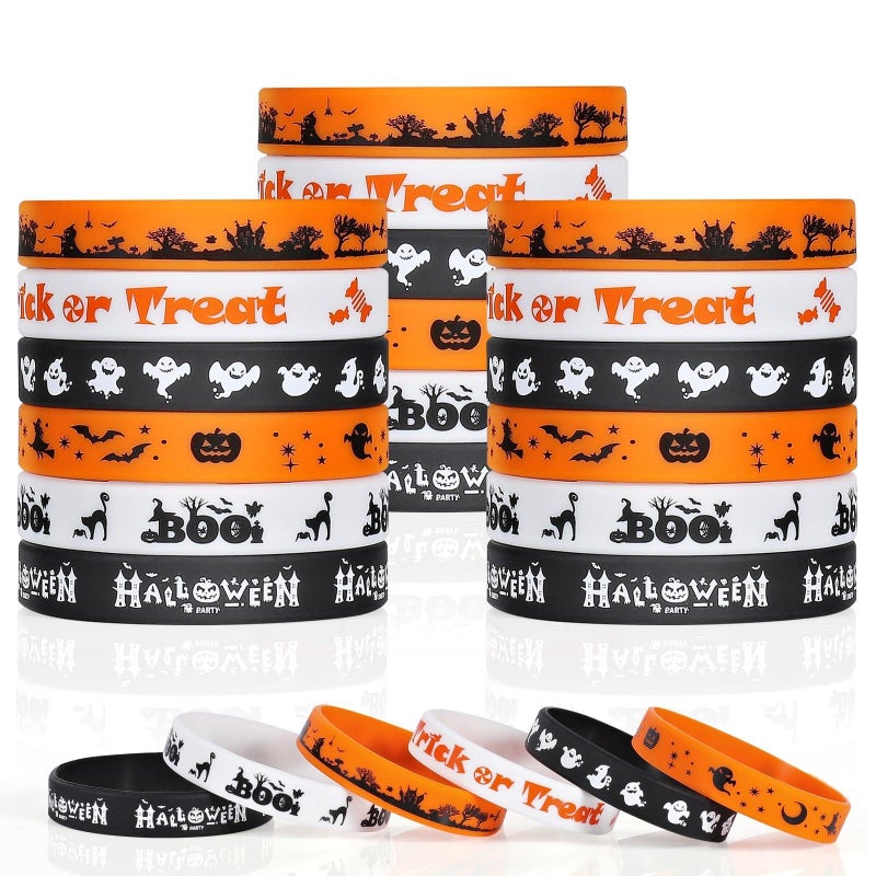 Genuvi Halloween Rubber Bracelets 30 PCS Bulk Halloween Party Favors for Kids Supplies Silicone Wristbands for Gifts Toys Trick or Treat Goodie Bag Fillers Student Classroom Prizes for Kids Teens Girls Boys - Image 2