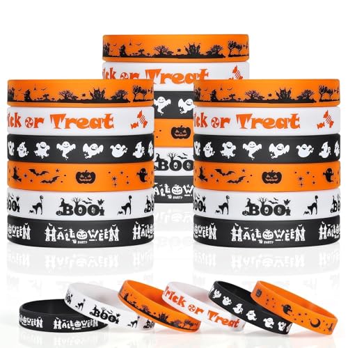 Genuvi Halloween Rubber Bracelets 30 PCS Bulk Halloween Party Favors for Kids Supplies Silicone Wristbands for Gifts Toys Trick or Treat Goodie Bag Fillers Student Classroom Prizes for Kids Teens Girls Boys - Image 1