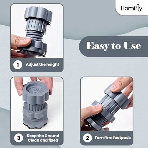 HOMIFLY Washing Machine Vibration Pads/Bracket Base for Washing Machine/Refrigerator Stand with Height Adjustment Feet/Washing Machine Stand/Floor Trays - Grey (4 Pcs Set) - Image 5