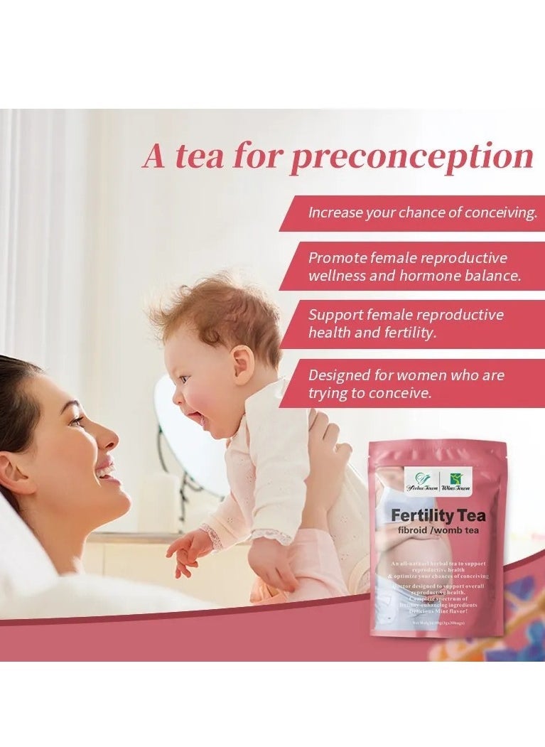 Wins Town شاي الأعشاب لخصوبة النساء، معزز الشاي للحمل، تنظيم الهرمونات وإزالة السموم، تجديد الطاقة والدم لخصوبة النساء 30 كيس - Image 3