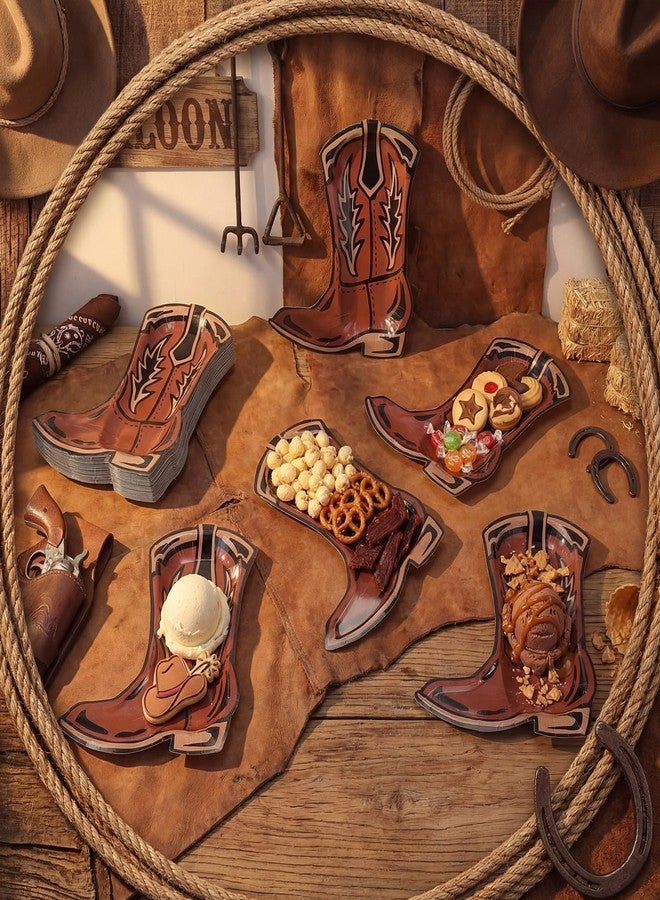 Domensi 50 Pcs Cowboy Boot Plates Bulk Party Decorations 7" Cowboy Boot Paper Dessert Plates Disposable Western Theme Cake Plate for Dinner, Wild West Party Supplies Birthday Table Decor - Image 4