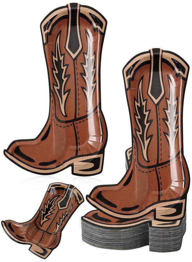 Domensi 50 Pcs Cowboy Boot Plates Bulk Party Decorations 7" Cowboy Boot Paper Dessert Plates Disposable Western Theme Cake Plate for Dinner, Wild West Party Supplies Birthday Table Decor - Image 1