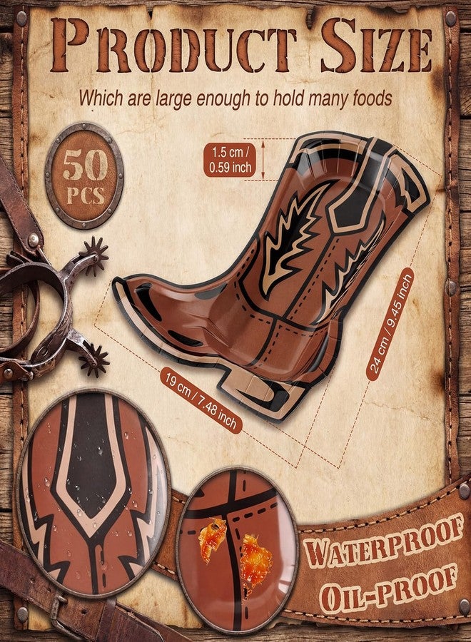 Domensi 50 Pcs Cowboy Boot Plates Bulk Party Decorations 7" Cowboy Boot Paper Dessert Plates Disposable Western Theme Cake Plate for Dinner, Wild West Party Supplies Birthday Table Decor - Image 3