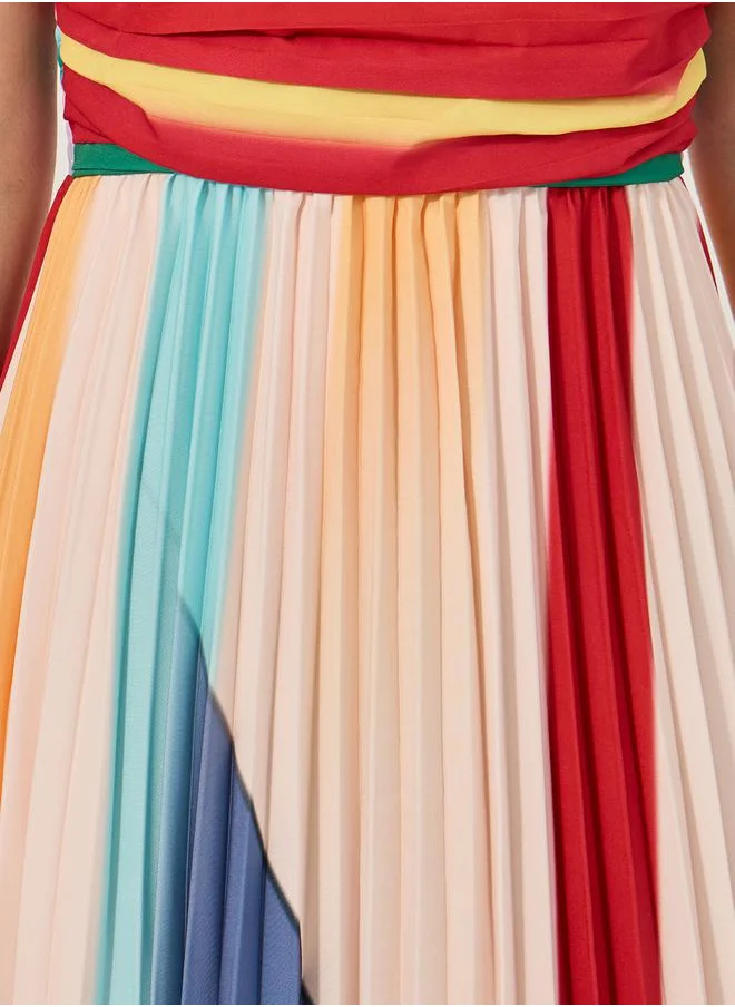 Styli Color Block Pleated Strapless A-Line Maxi Dress