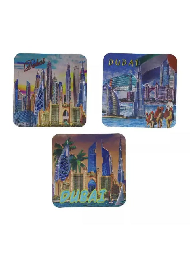 Dubai Design Table Coaster, Tea Coaster Of Dubai Landmark In Multi-Color - Pack of 3 Pieces  - Image 1