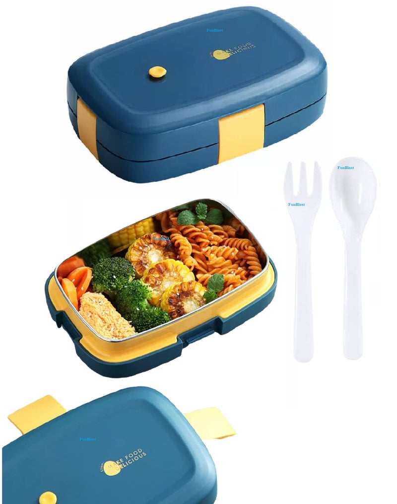 FunBlast Lunch Box for Kids - Tiffin Box for Kids, Stainless Steel Lunch Box, Lunch Boxes for Office Men & Women, Lunch Box with Spoon and Fork, Lunch Box with Compartments (Blue) - Image 1