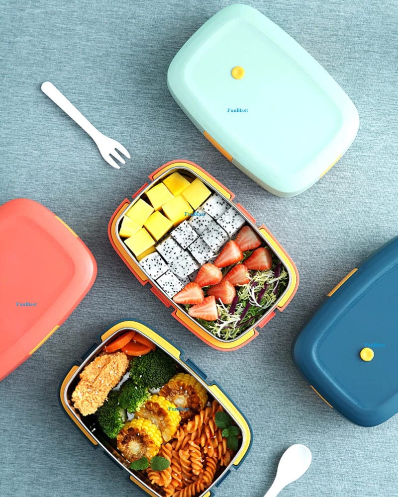 FunBlast Lunch Box for Kids - Tiffin Box for Kids, Stainless Steel Lunch Box, Lunch Boxes for Office Men & Women, Lunch Box with Spoon and Fork, Lunch Box with Compartments (Blue) - Image 3