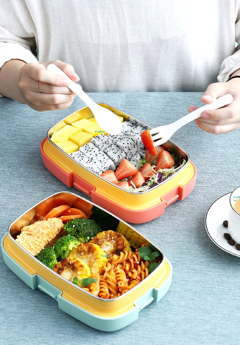 FunBlast Lunch Box for Kids - Tiffin Box for Kids, Stainless Steel Lunch Box, Lunch Boxes for Office Men & Women, Lunch Box with Spoon and Fork, Lunch Box with Compartments (Blue) - Image 2