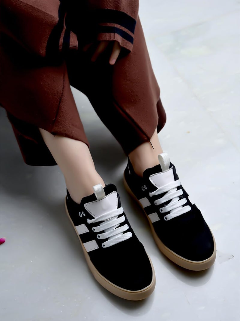Shoetopia Women's Black Casual Sneakers || Stylish Lace-Up Sports Shoes with Comfortable Sole || Lightweight Daily Footwear Walking & Running Shoes EU36 - Image 2