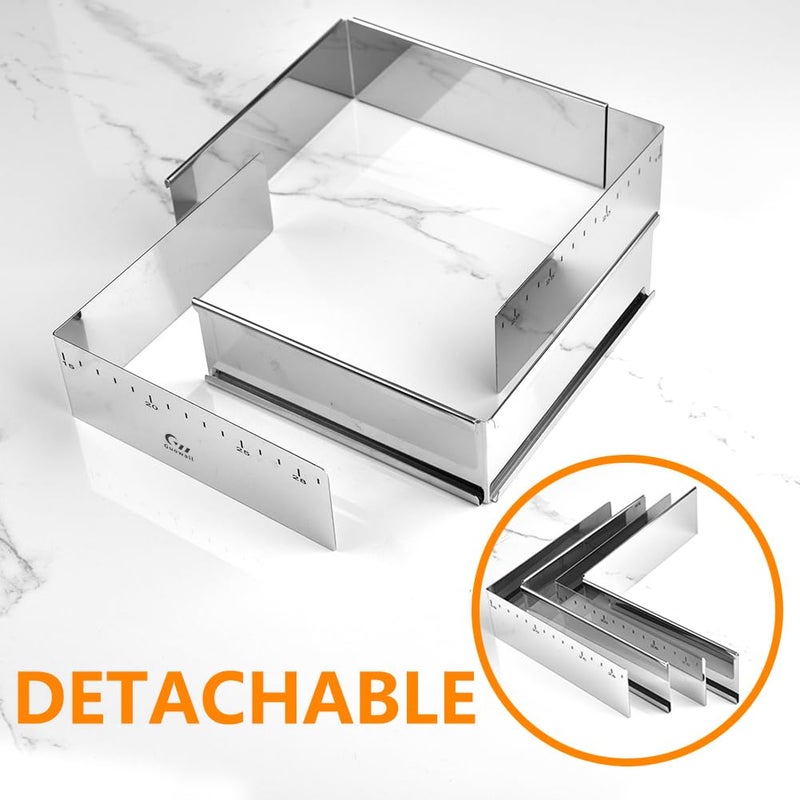 Guowall Stainless Steel Extensible Cake Ring Mold Adjustable Square Shaped Mousse Ring Detachable Nonstick Cake Cutter for DIY Baking - 6in - Image 3