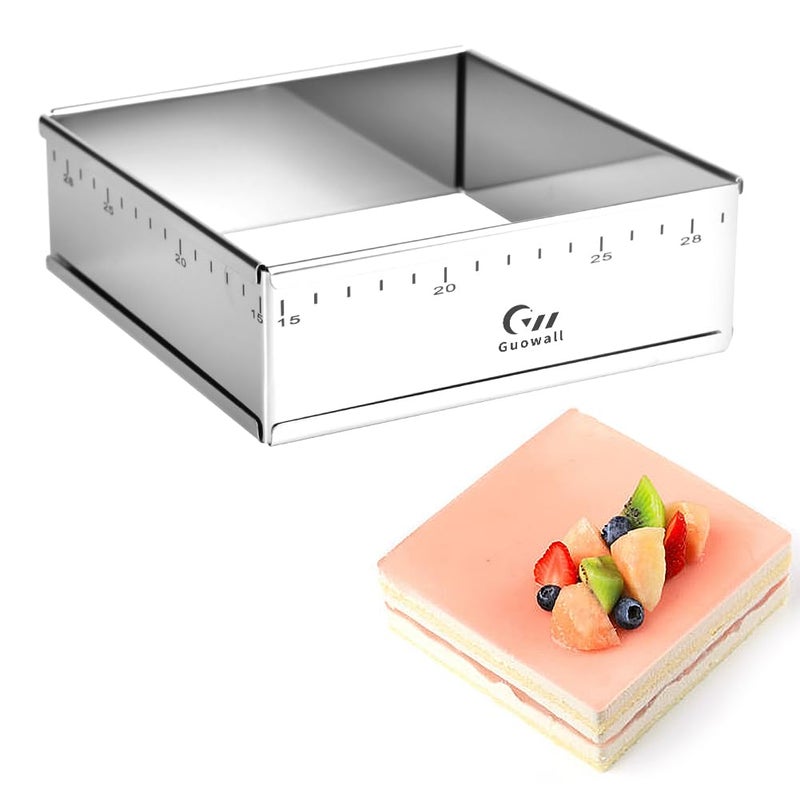 Guowall Stainless Steel Extensible Cake Ring Mold Adjustable Square Shaped Mousse Ring Detachable Nonstick Cake Cutter for DIY Baking - 6in - Image 1