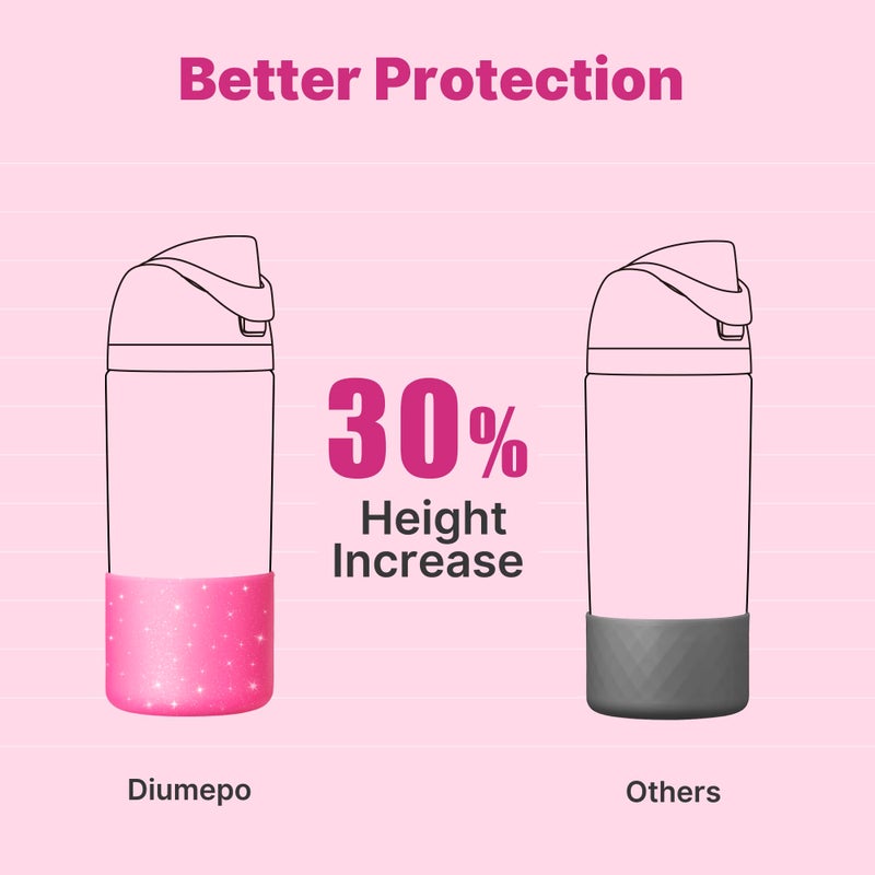 Diumepo Silicone Water Bottle Boot for Owala 14/16oz, Anti-Slip Protective Sleeve Bottom Bumper Protector for Owala Kids 12 oz Tumbler, Flip 14 oz and FreeSip 16 oz Water Bottle (Glitter Rose Red) - Image 5