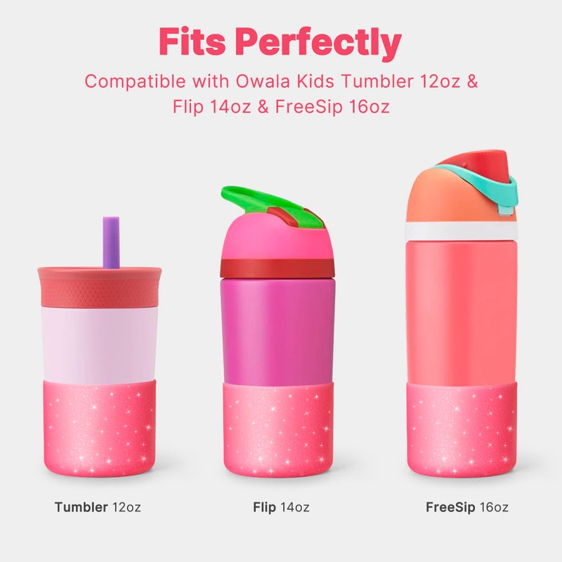 Diumepo Silicone Water Bottle Boot for Owala 14/16oz, Anti-Slip Protective Sleeve Bottom Bumper Protector for Owala Kids 12 oz Tumbler, Flip 14 oz and FreeSip 16 oz Water Bottle (Glitter Rose Red) - Image 2