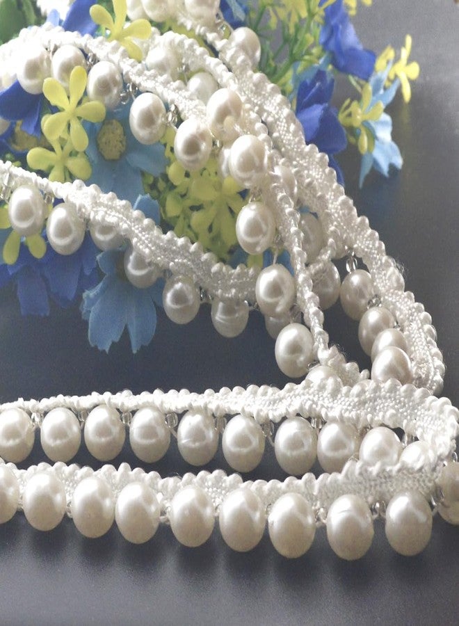 Kuasting 5 Yards Faux Pearl Bead Tassel Fringe Trim Width Beaded Trim Vintage Style White Edging DIY Craft Ribbon Pearl lace Trim for Wedding Party Decoration (5 Yards) - Image 5