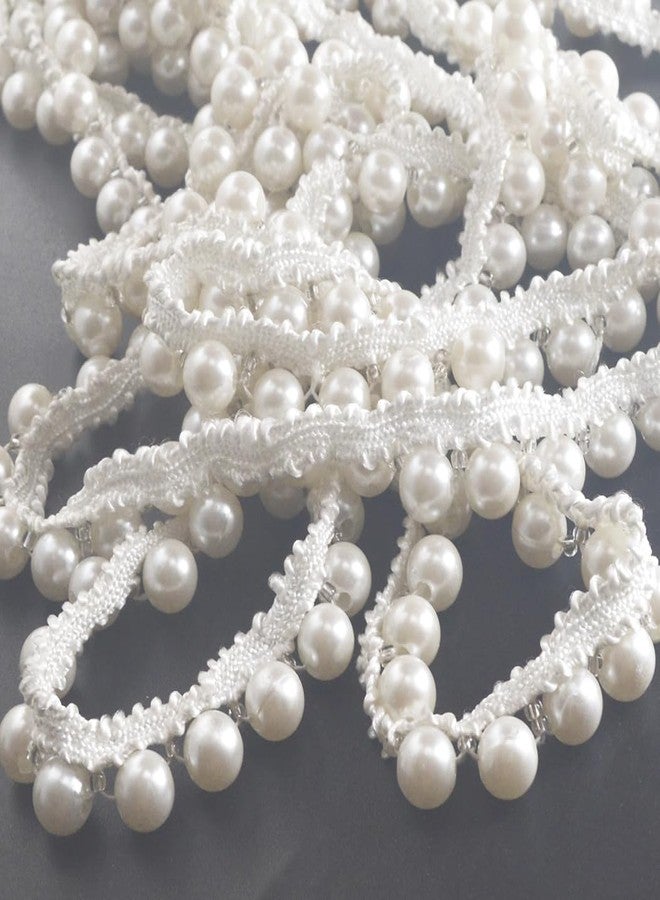 Kuasting 5 Yards Faux Pearl Bead Tassel Fringe Trim Width Beaded Trim Vintage Style White Edging DIY Craft Ribbon Pearl lace Trim for Wedding Party Decoration (5 Yards) - Image 2
