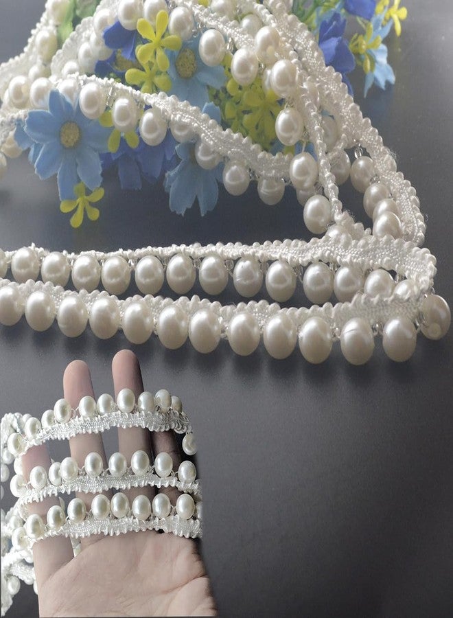 Kuasting 5 Yards Faux Pearl Bead Tassel Fringe Trim Width Beaded Trim Vintage Style White Edging DIY Craft Ribbon Pearl lace Trim for Wedding Party Decoration (5 Yards) - Image 1