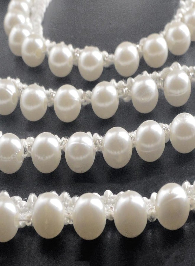Kuasting 5 Yards Faux Pearl Bead Tassel Fringe Trim Width Beaded Trim Vintage Style White Edging DIY Craft Ribbon Pearl lace Trim for Wedding Party Decoration (5 Yards) - Image 4