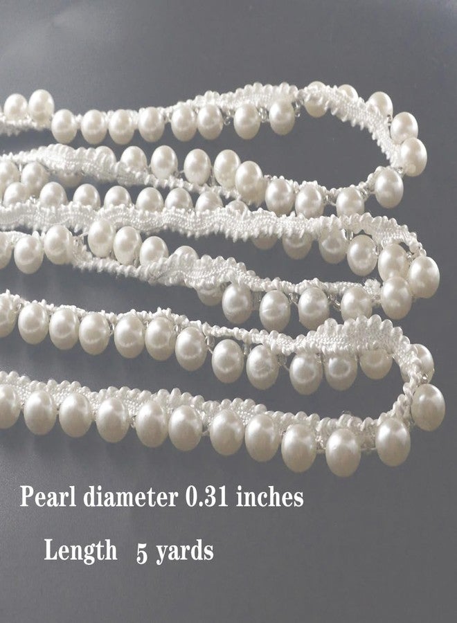 Kuasting 5 Yards Faux Pearl Bead Tassel Fringe Trim Width Beaded Trim Vintage Style White Edging DIY Craft Ribbon Pearl lace Trim for Wedding Party Decoration (5 Yards) - Image 3