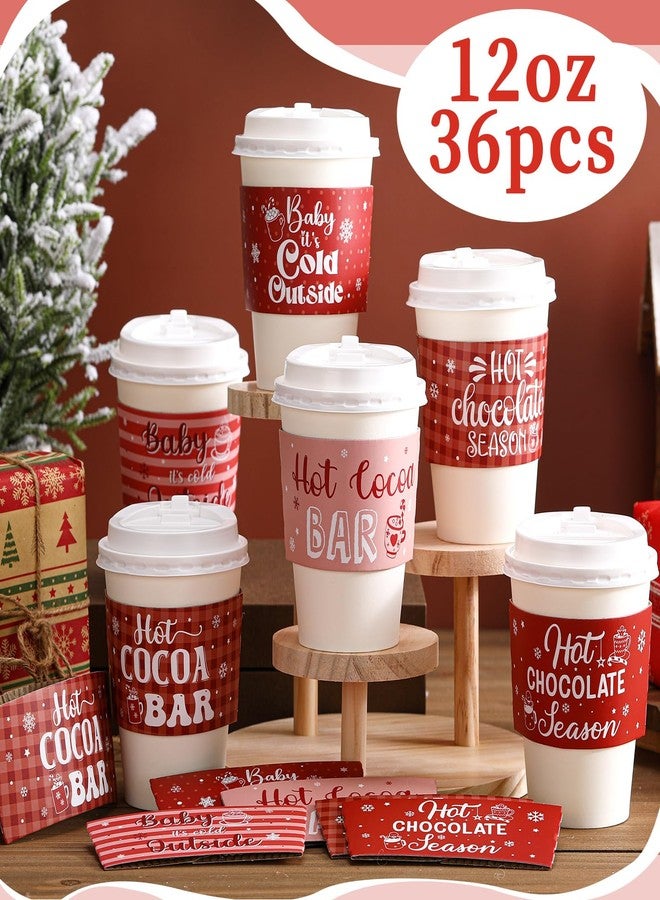 Vesici 36 Sets Christmas Hot Cocoa Coffee Cup with Lids and Sleeves 12oz Christmas Disposable Paper Cup Hot Cocoa Chocolate Bar Supplies for Xmas Winter Holiday Office Bar Business Party(Plaid) - Image 5