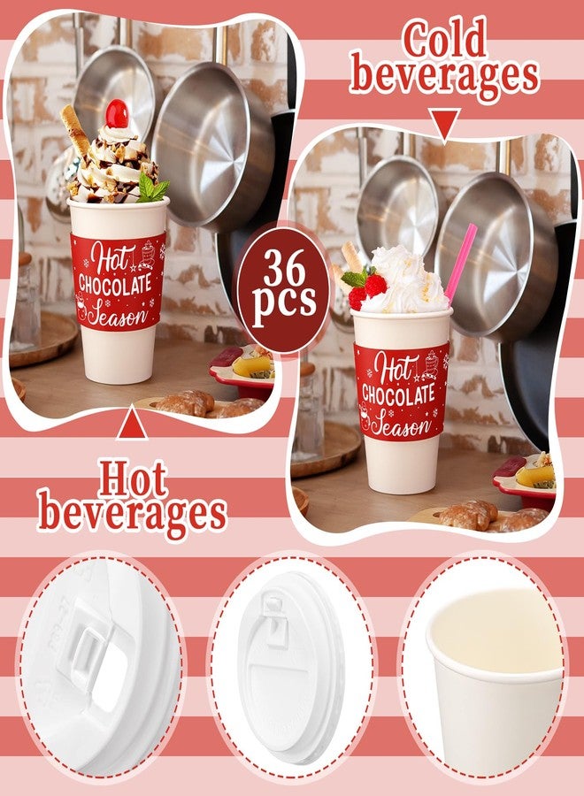 Vesici 36 Sets Christmas Hot Cocoa Coffee Cup with Lids and Sleeves 12oz Christmas Disposable Paper Cup Hot Cocoa Chocolate Bar Supplies for Xmas Winter Holiday Office Bar Business Party(Plaid) - Image 3