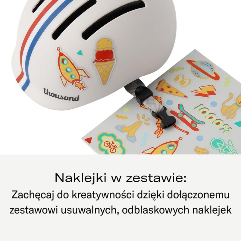 Thousand Kids Helmet â€“ Free Reflective Sticker Pack to Customize, No Pinch Magnetic Buckle, Multi Sport Safety CSPC ASTM CE Certified â€“ Jr Collection (Speedway Creme, Nylon Straps) - Image 2