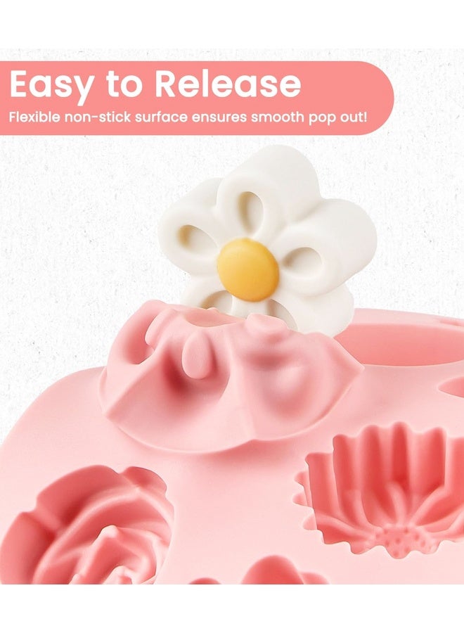2PCS Flower Chocolate Molds, 18-Cavity Daisy Rose Tulip Bow Leaf Silicone Candy Mold for Gummies, Cupcake Toppers, Cake Decorating - Image 3