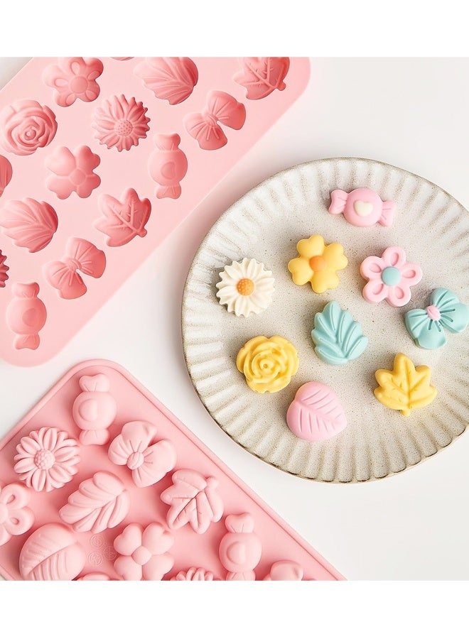 2PCS Flower Chocolate Molds, 18-Cavity Daisy Rose Tulip Bow Leaf Silicone Candy Mold for Gummies, Cupcake Toppers, Cake Decorating - Image 5