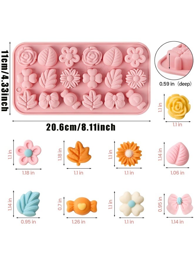 2PCS Flower Chocolate Molds, 18-Cavity Daisy Rose Tulip Bow Leaf Silicone Candy Mold for Gummies, Cupcake Toppers, Cake Decorating - Image 2