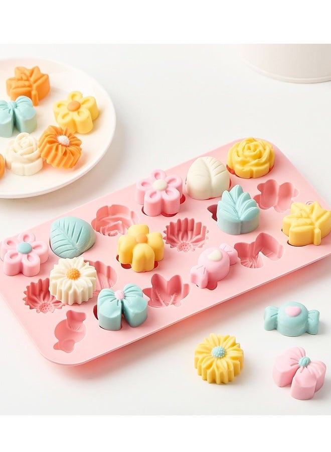 2PCS Flower Chocolate Molds, 18-Cavity Daisy Rose Tulip Bow Leaf Silicone Candy Mold for Gummies, Cupcake Toppers, Cake Decorating - Image 4
